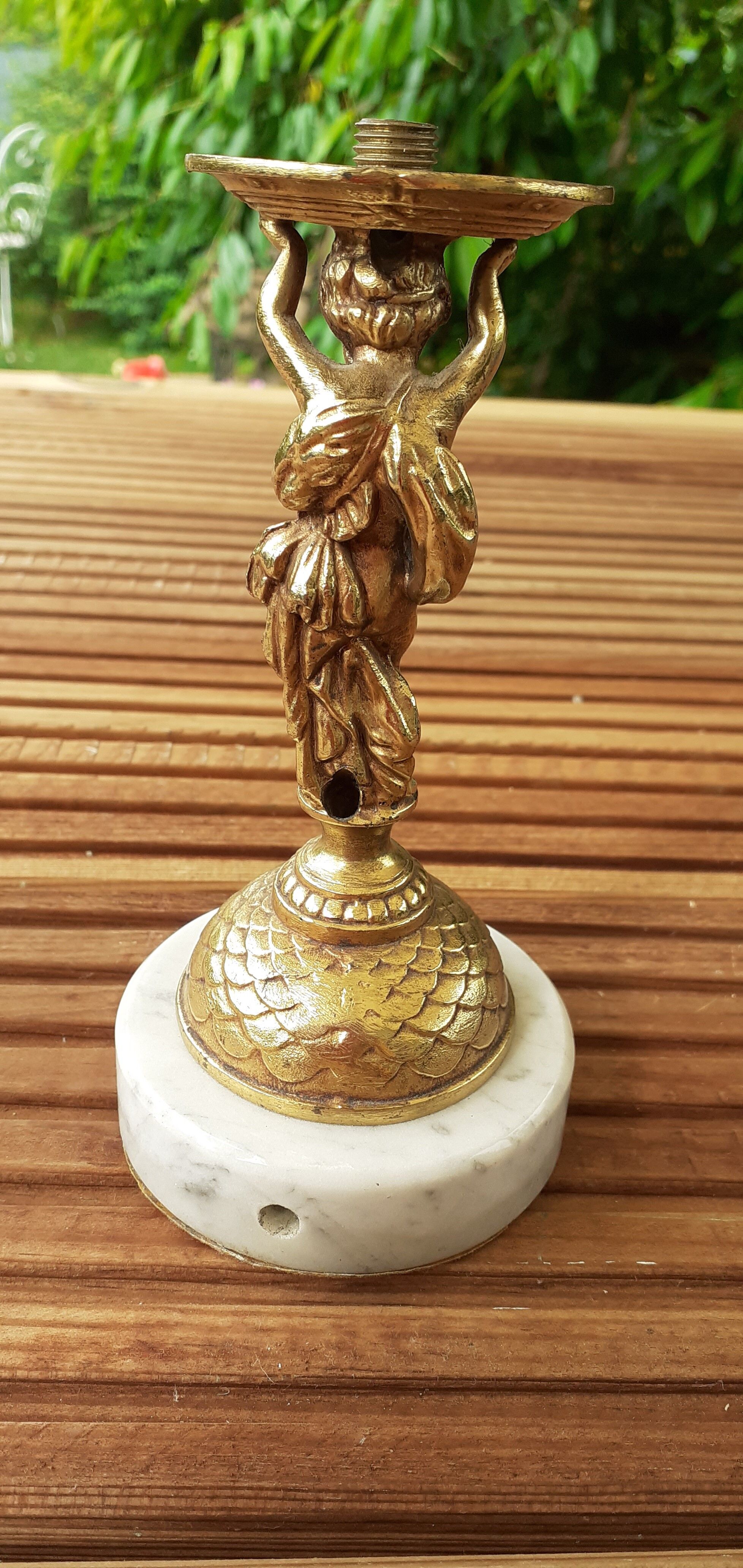cherubic bronze lamp foot on marble base