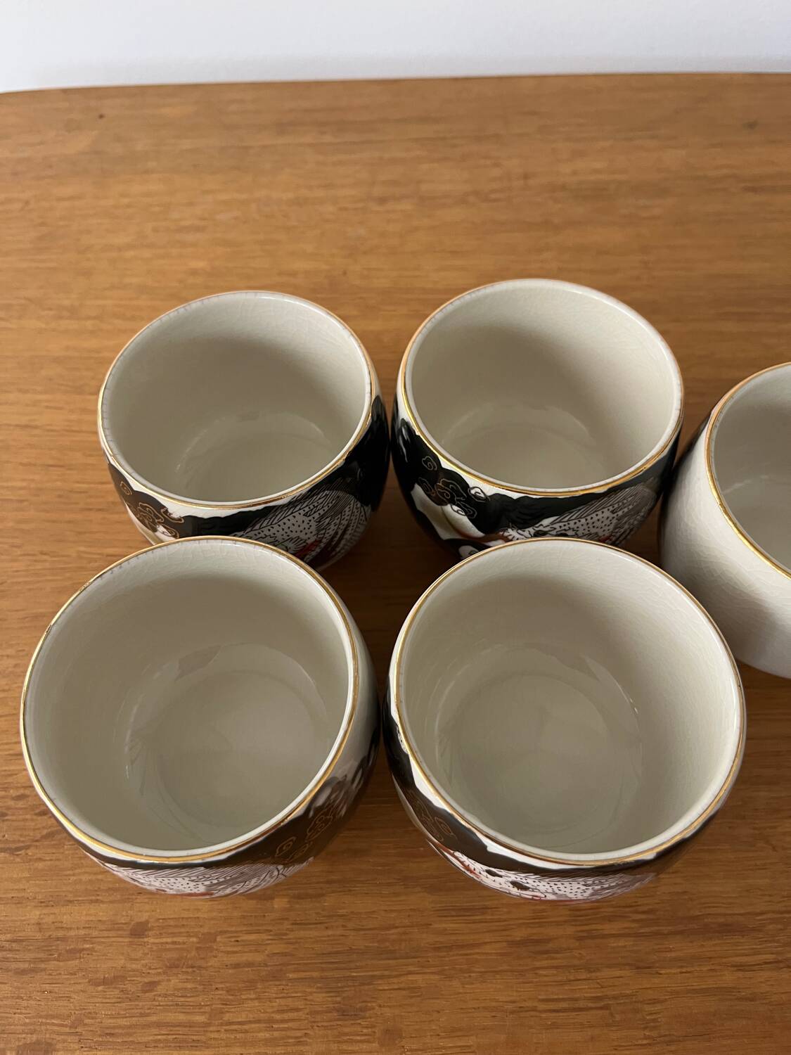Set of 5 Asian "Dragon" tea cups