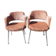 Pair of vintage armchairs of the 70s chrome and salmon fabrics