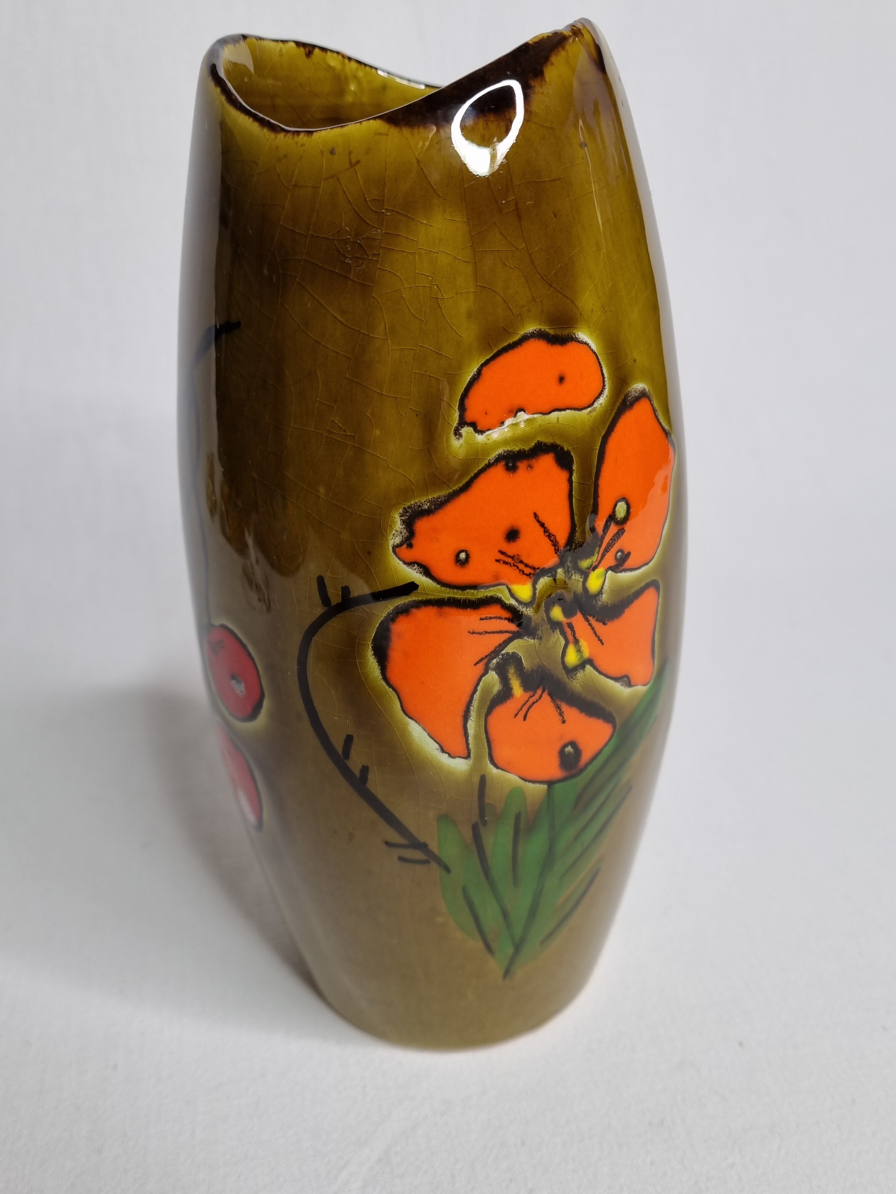 Vintage vase decorated with fruit and flowers hand-painted 20 cm