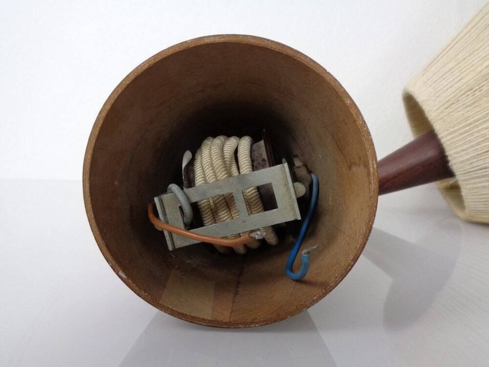 Teak and sisal ceiling lamp from Temde, 1960s