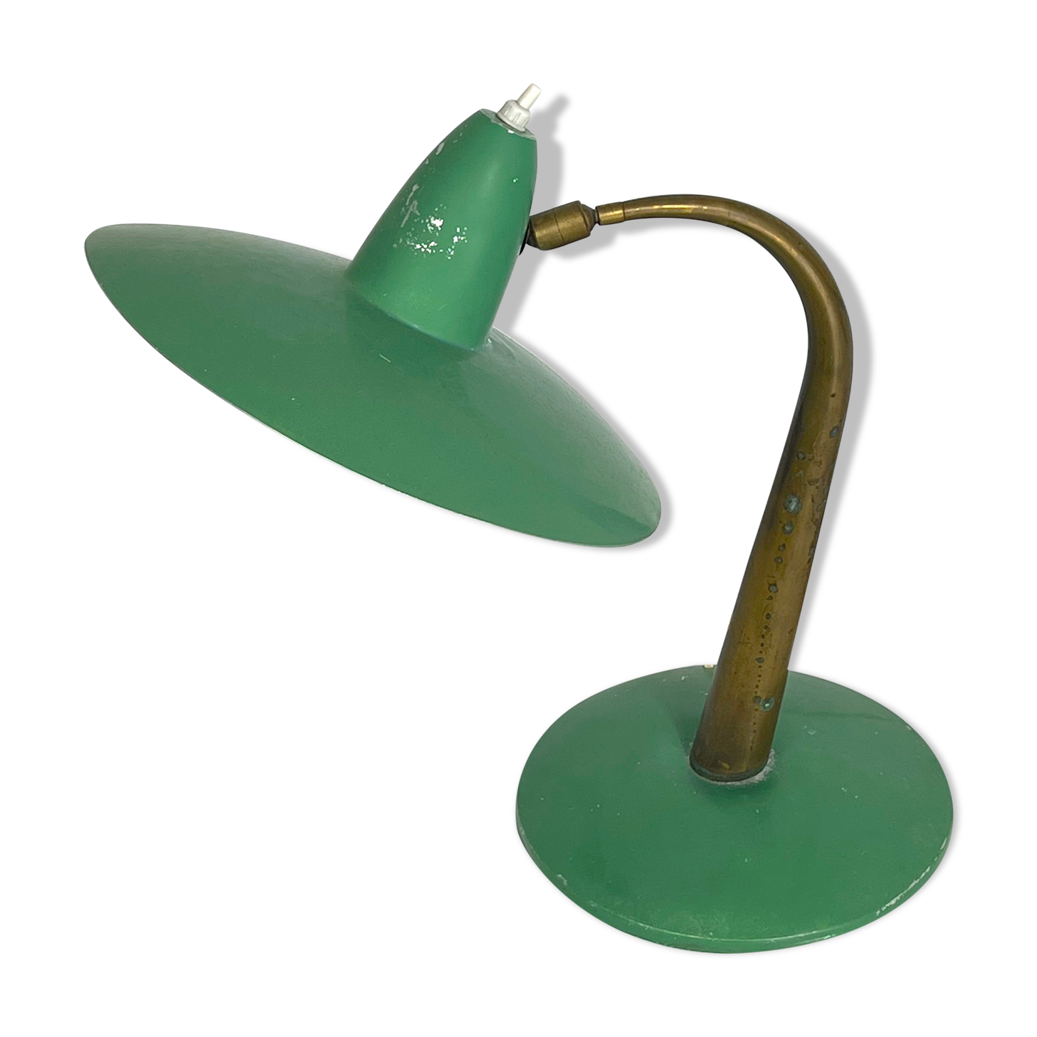 Mid-cenrury Italian Modern brass and green lacquer table lamp from 50s