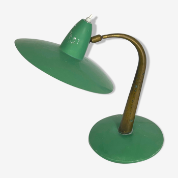 Lampe de table moderne en laiton et laque verte des années 50