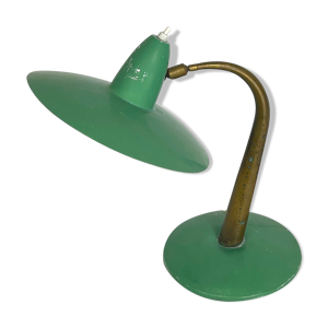 lampe de table moderne en laiton et laque verte des années 50