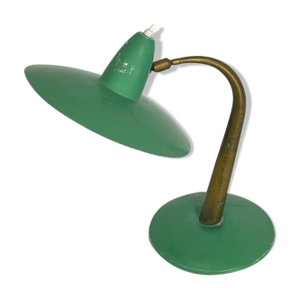 Lampe de table moderne en laiton et laque verte des années 50