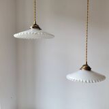 Duo of white opaline pendant lights