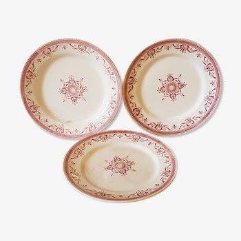 3 assiettes  terre de fer rose "amiral"