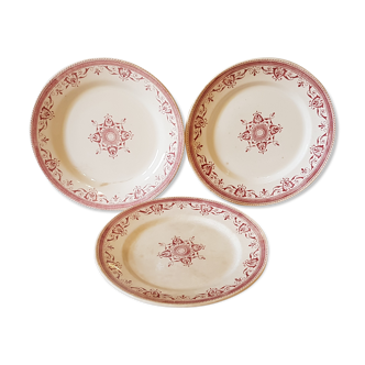 3 assiettes  terre de fer rose "amiral"