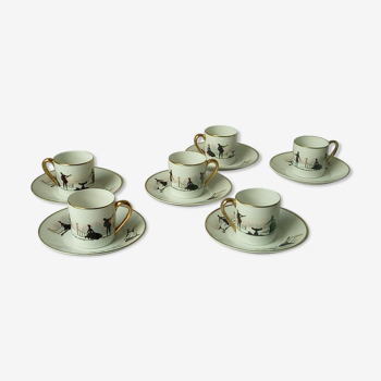 6 CUPS LITRON A MOKA CAFE IN PORCELAIN DE FRANCE ROMANTIC DECOR