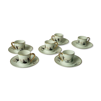 6 CUPS LITRON A MOKA CAFE IN PORCELAIN DE FRANCE ROMANTIC DECOR