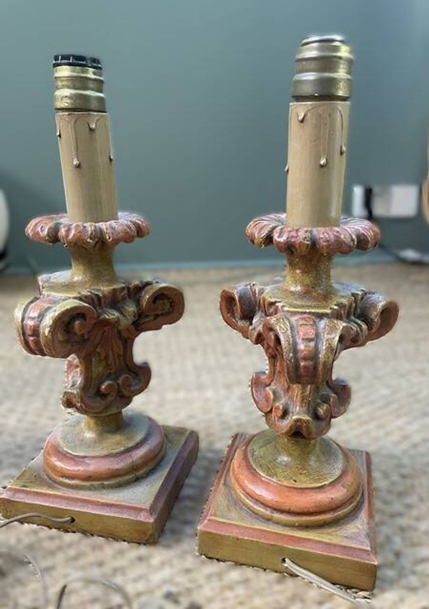 paire de pieds de lampe bois