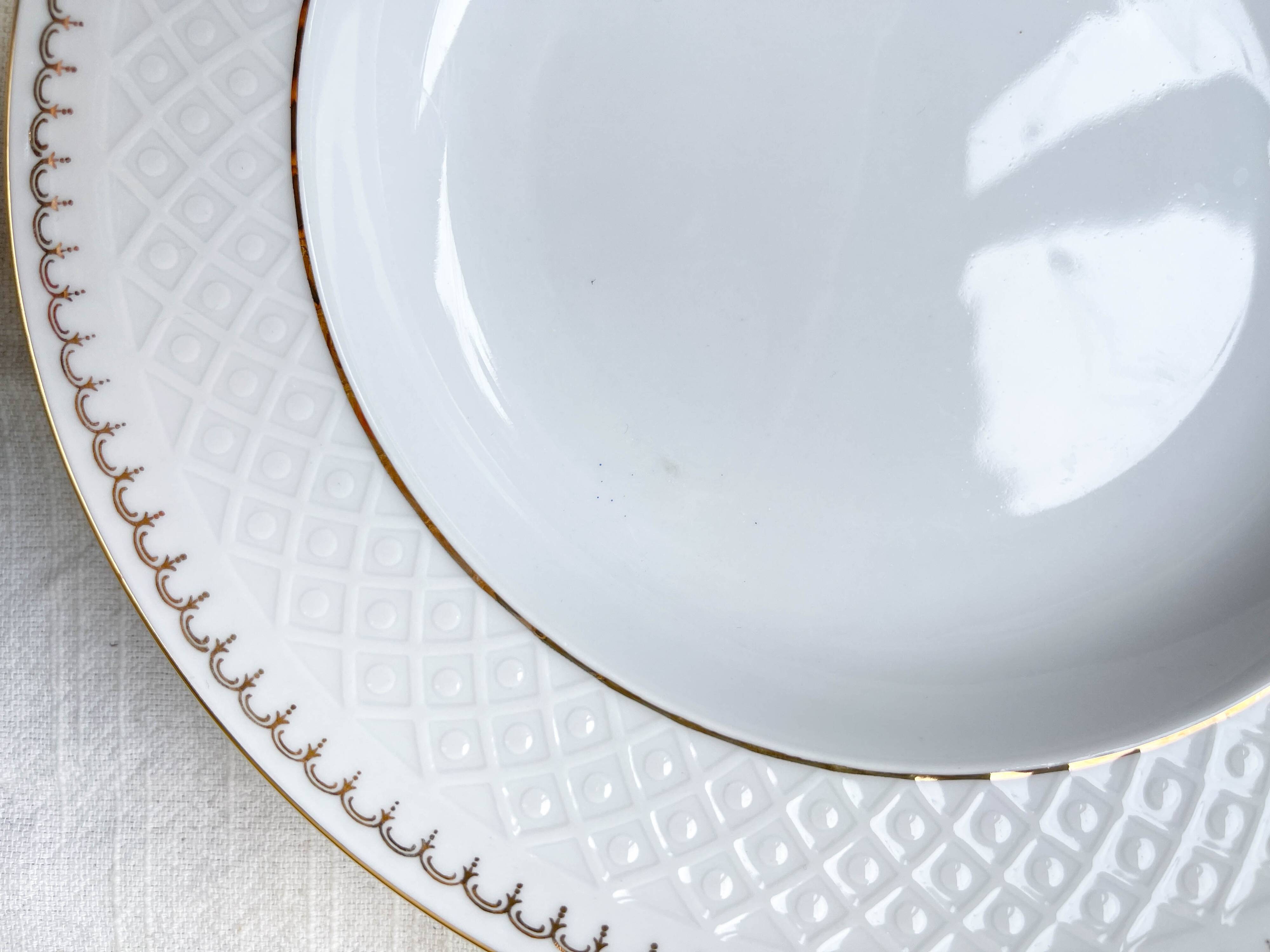 6 deep plates in white and gold porcelain, Bavaria model "Annabell"