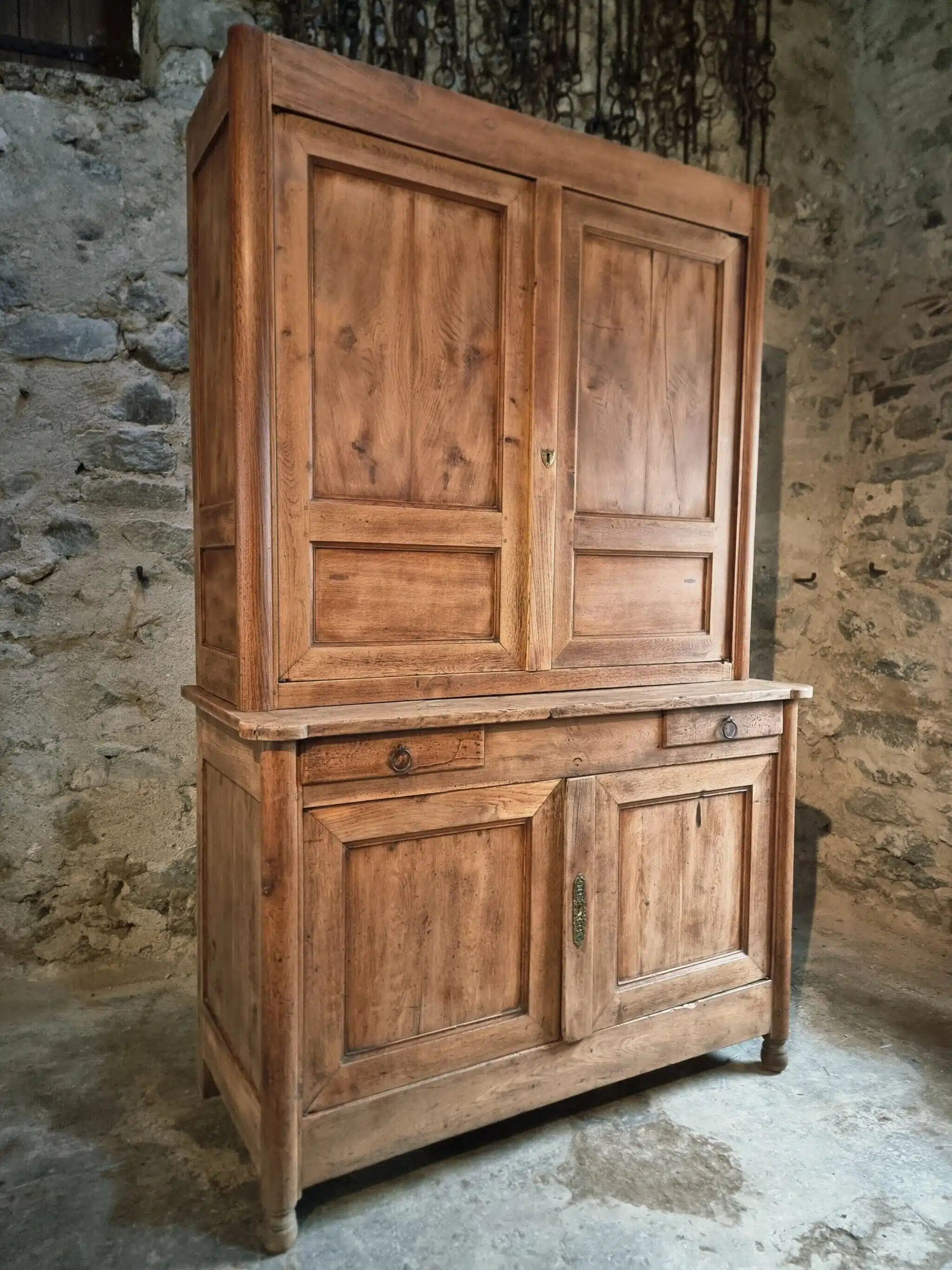 Antique French oak sideboard – Two-part display cabinet with drawers and four doors