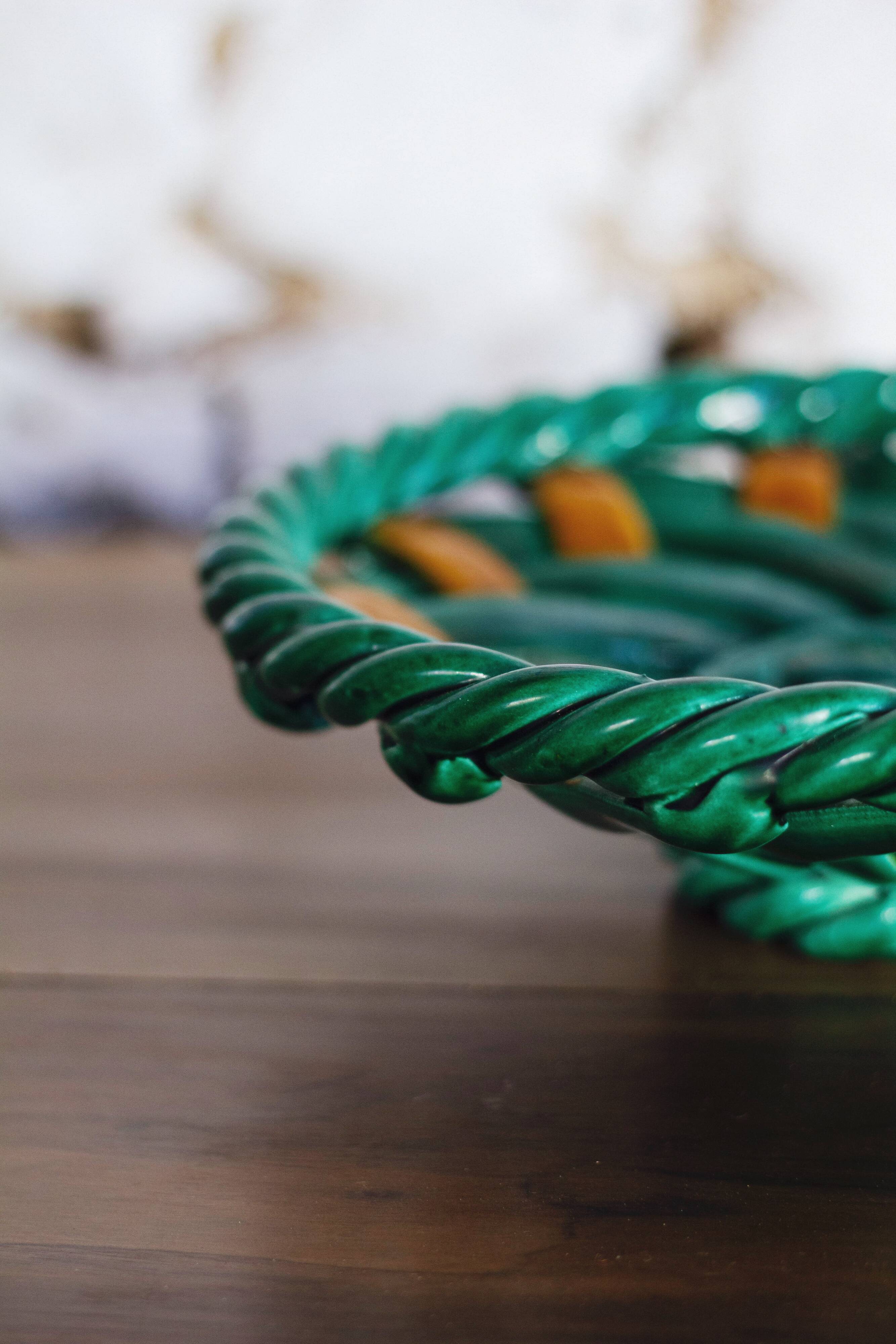 Woven ceramic fruit bowl or dish from Vallauris
