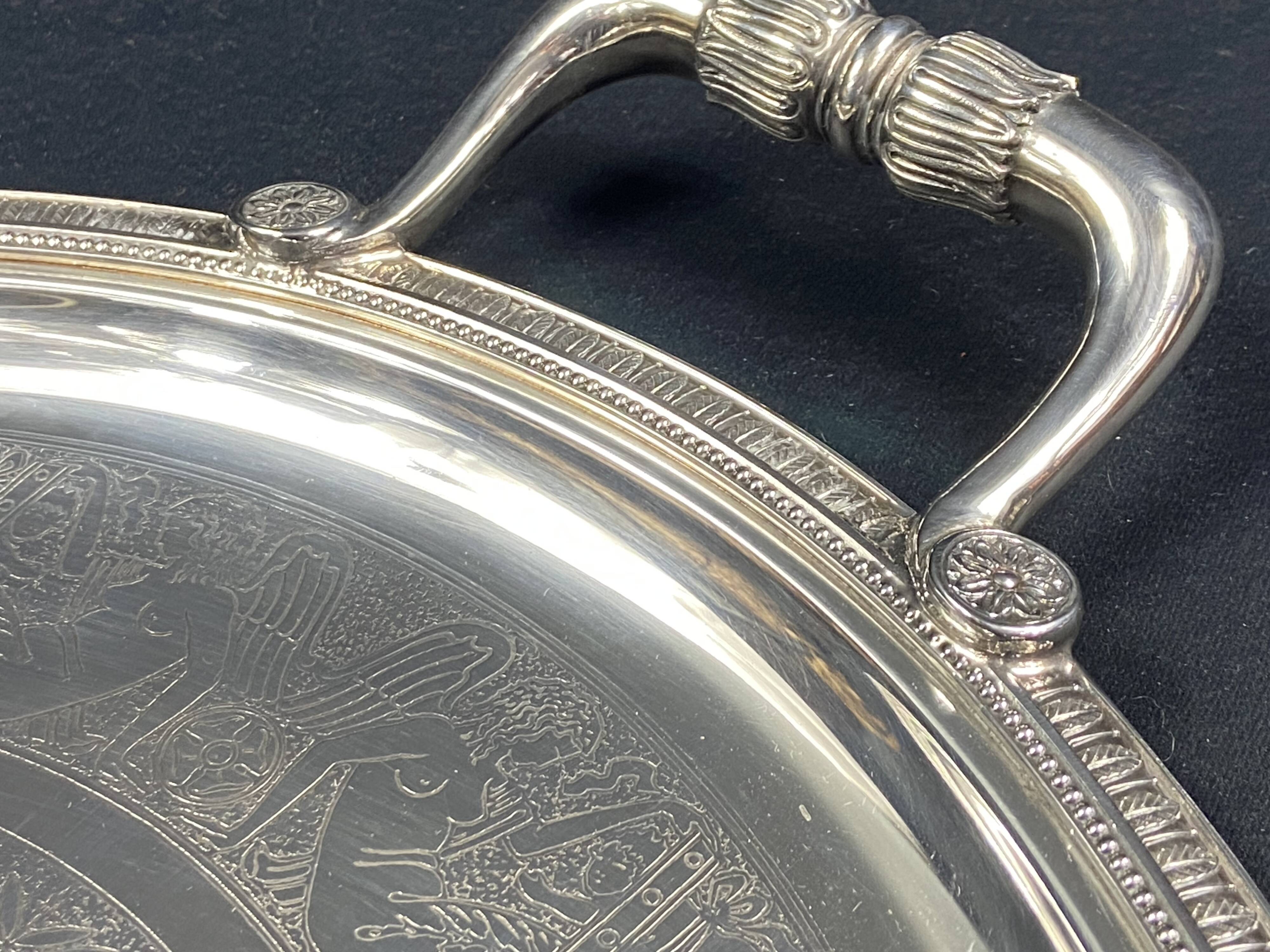 Very large silver metal serving tray christofle malmaison model