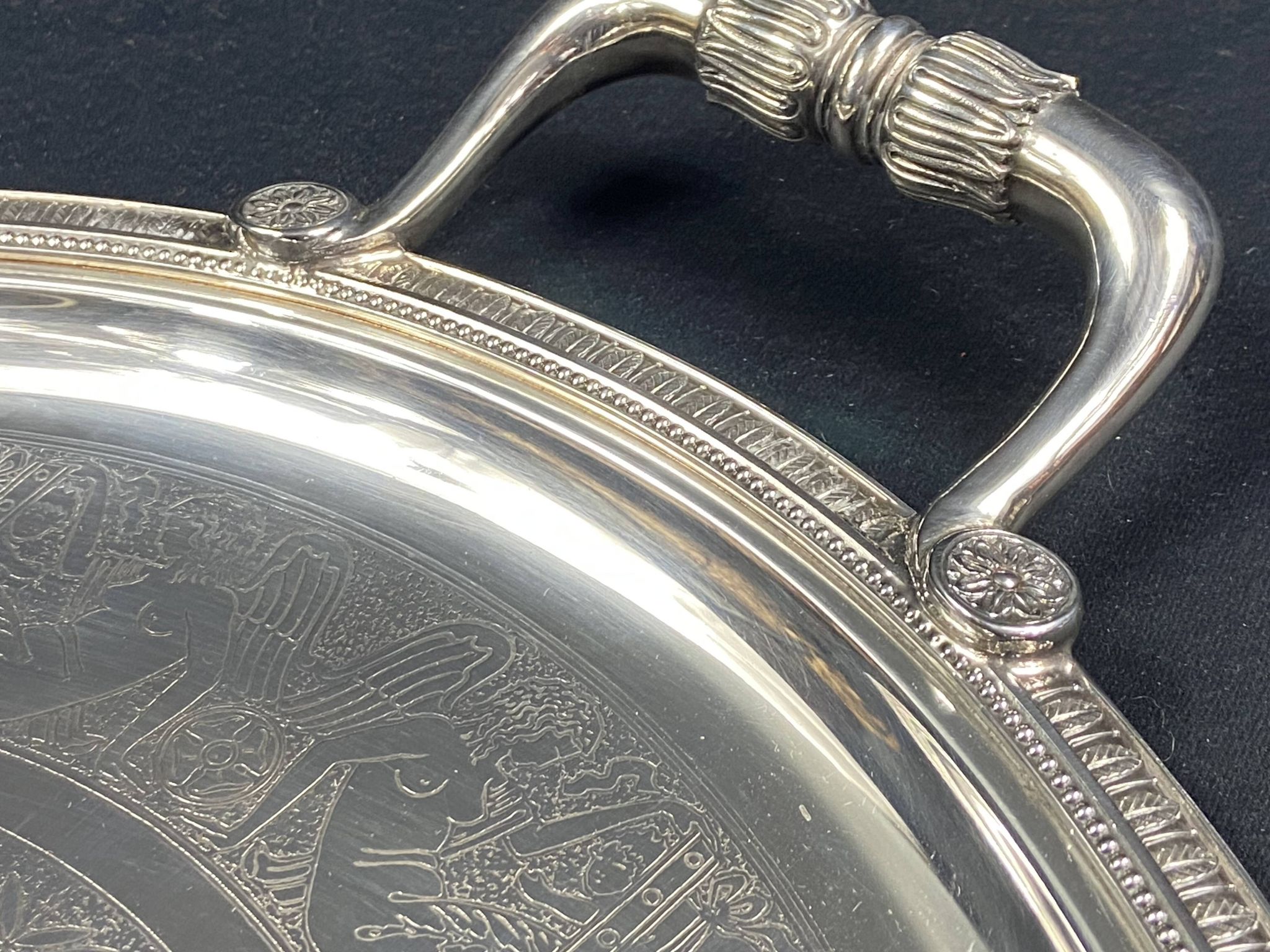 Very large silver metal serving tray christofle malmaison model