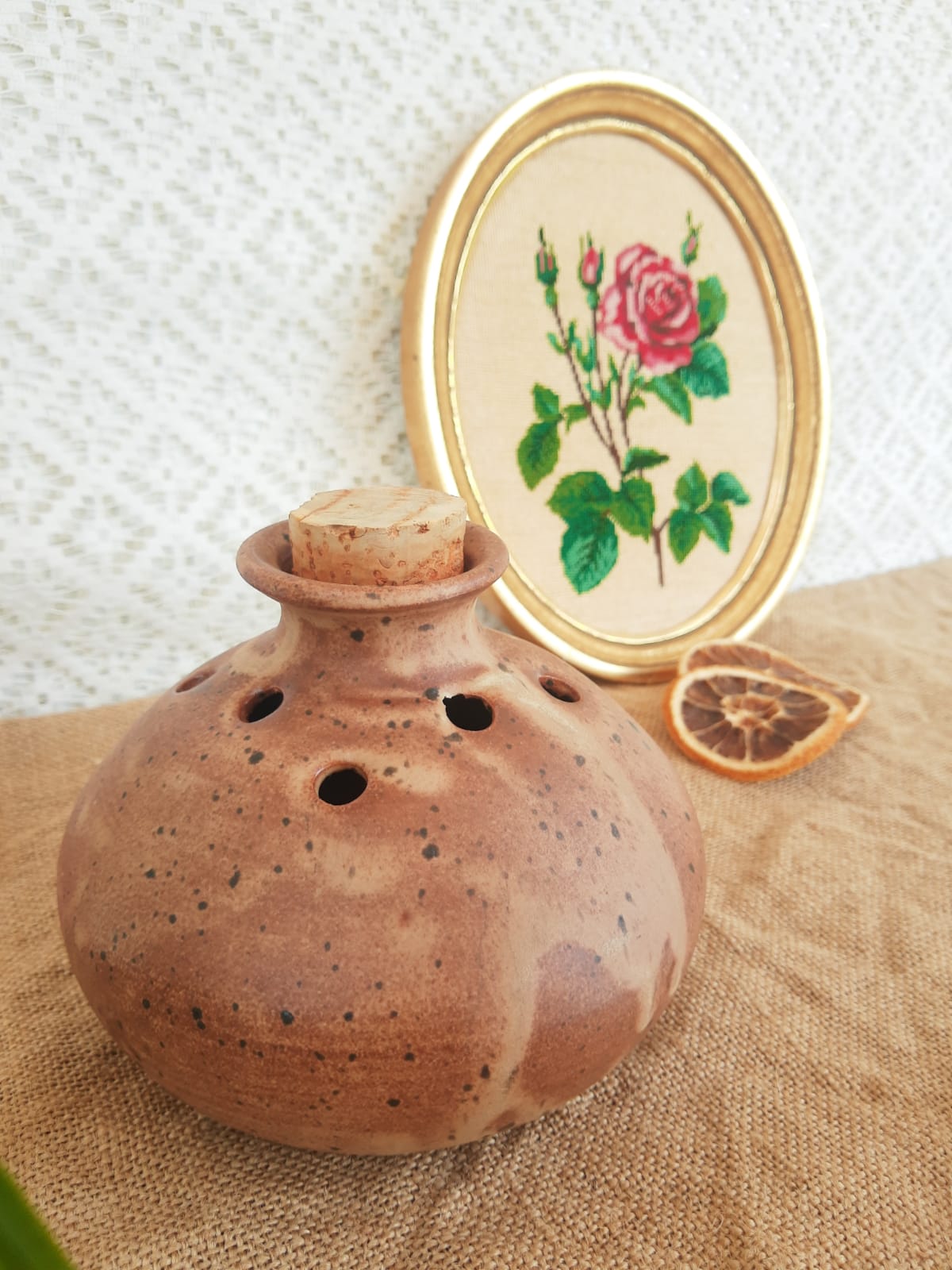 Vase pique flowers Vallauris in vintage sandstone