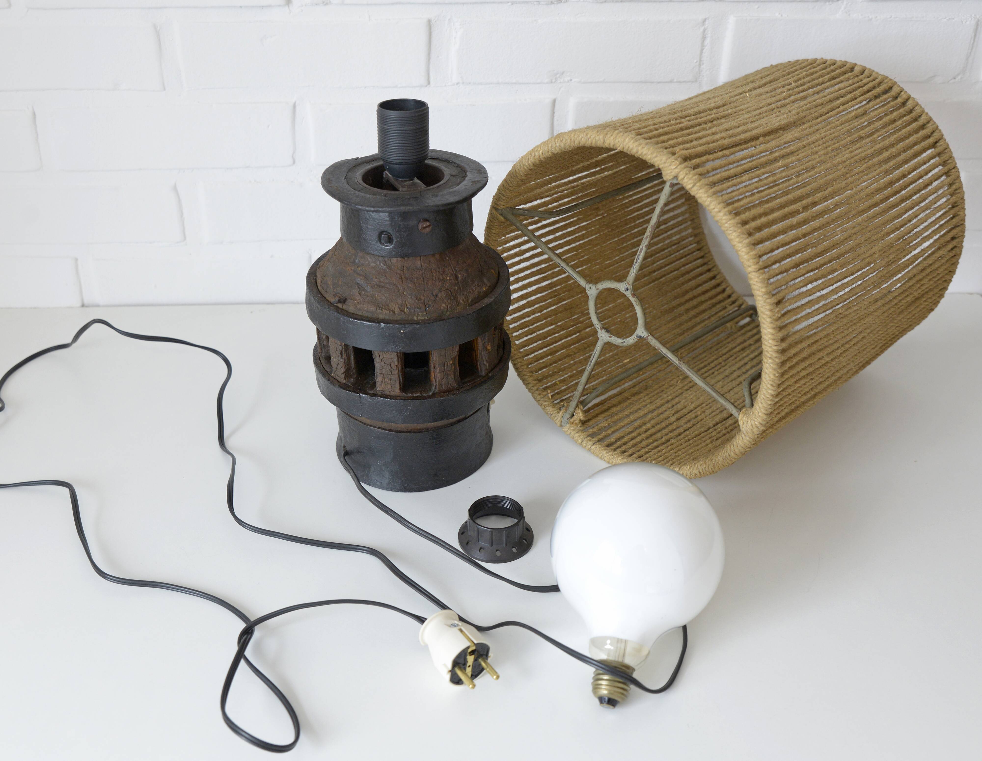 Vintage Floor Lamp Rustic Handmade Farmhouse Wood Wagon Wheel Light