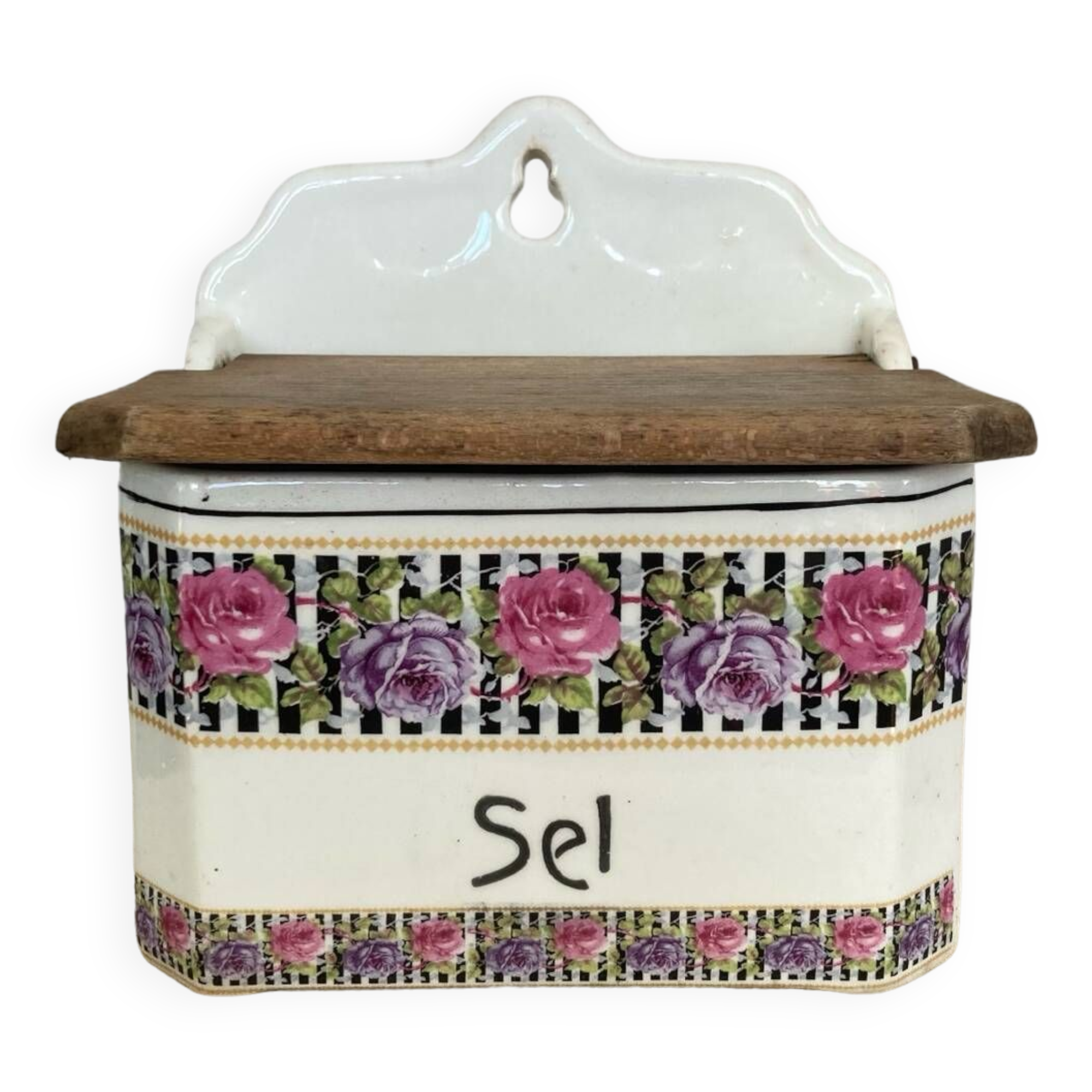 Earthenware salt cellar with rose decoration, made in Czechoslovakia, early 20th century