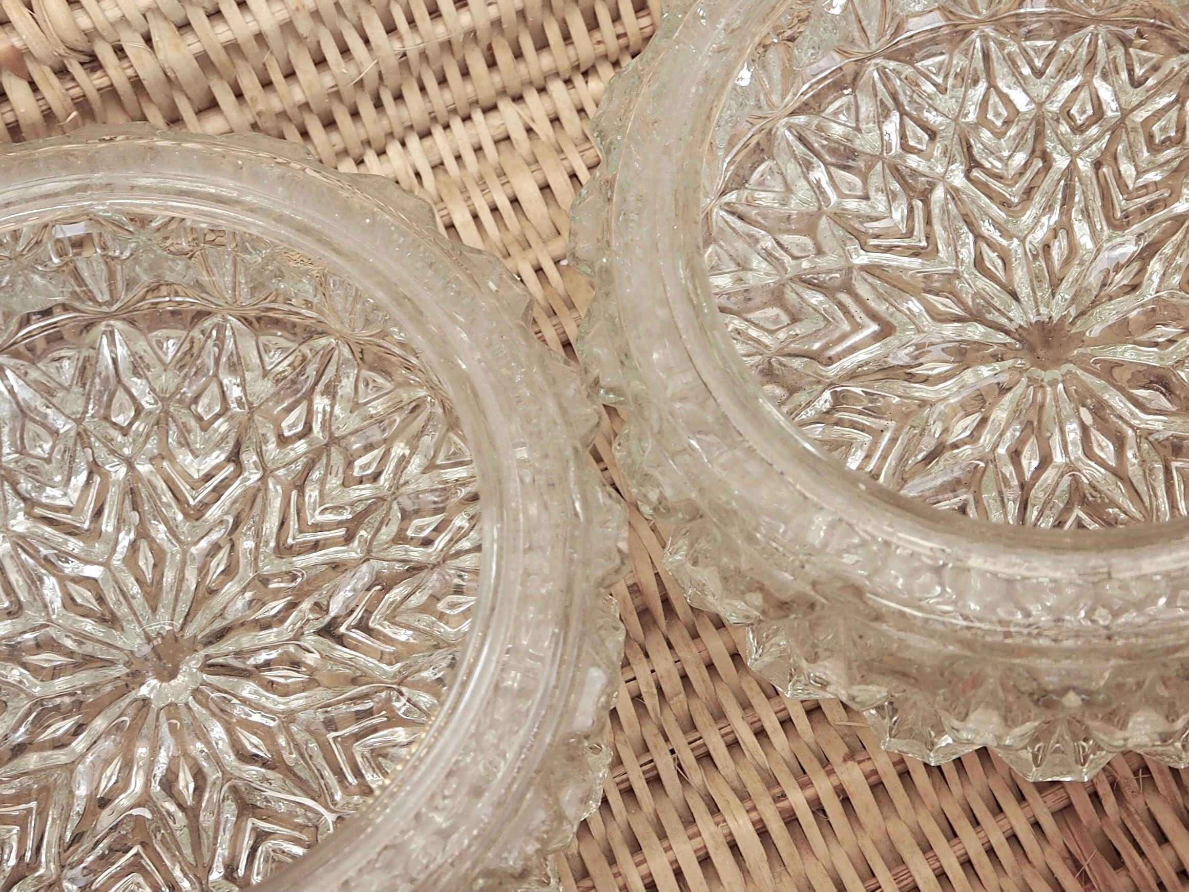 Pair of round ceiling lights in chiseled glass