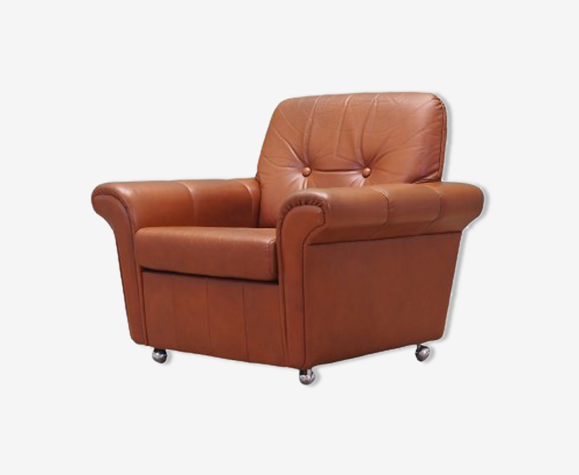 Fauteuil en cuir, design danois, années 60, Danemark