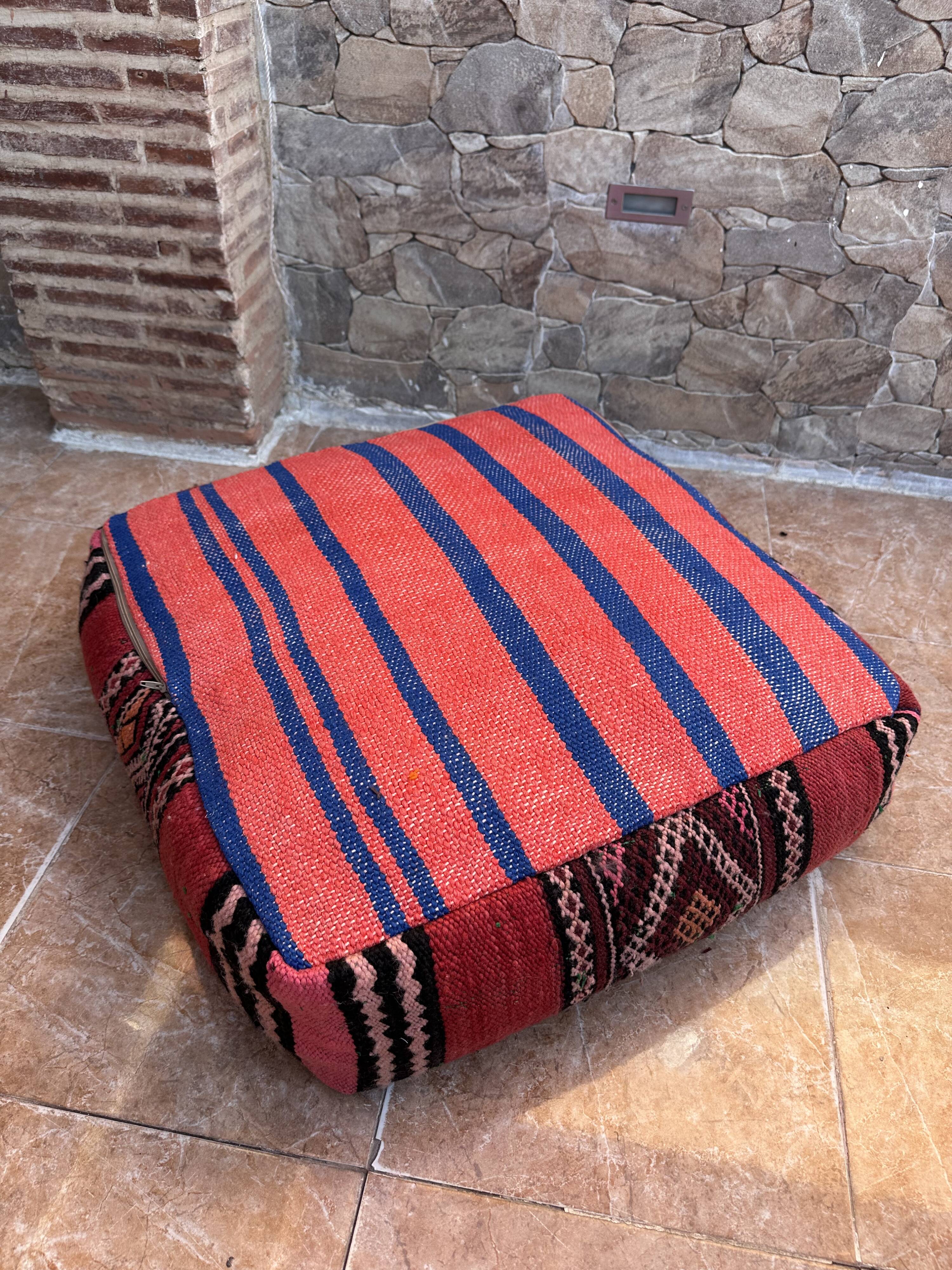 Handmade Berber Kilim pouf, floor cushion