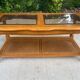 Vintage solid wood coffee table with glass and cane 100x50cm