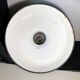 Pair of workshop pendant lights in grey/white enamelled sheet metal