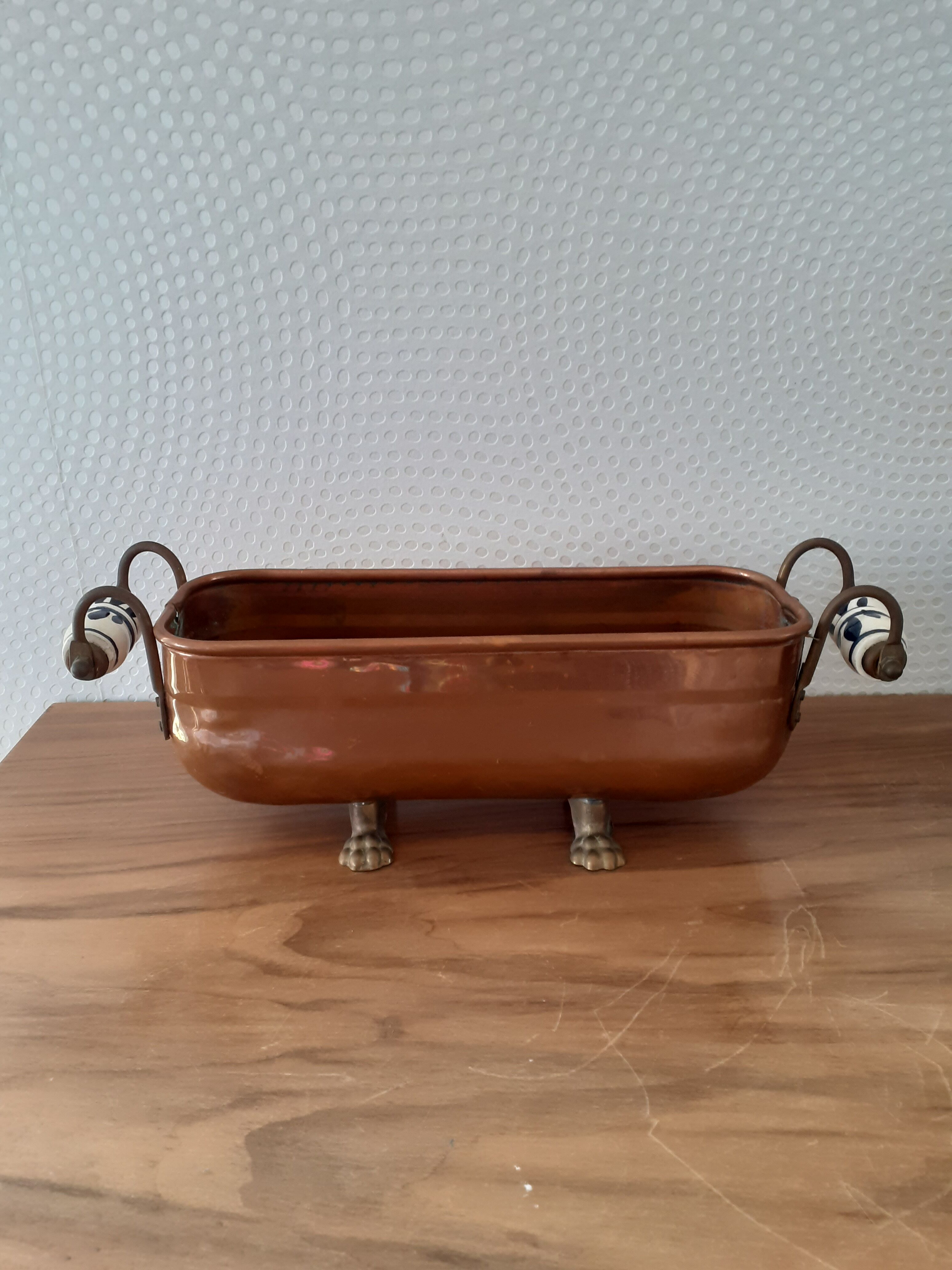 Copper planter porcelain handles