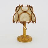 Bedside lamp, table lamp in rattan, bamboo Louis Sognot. 50s