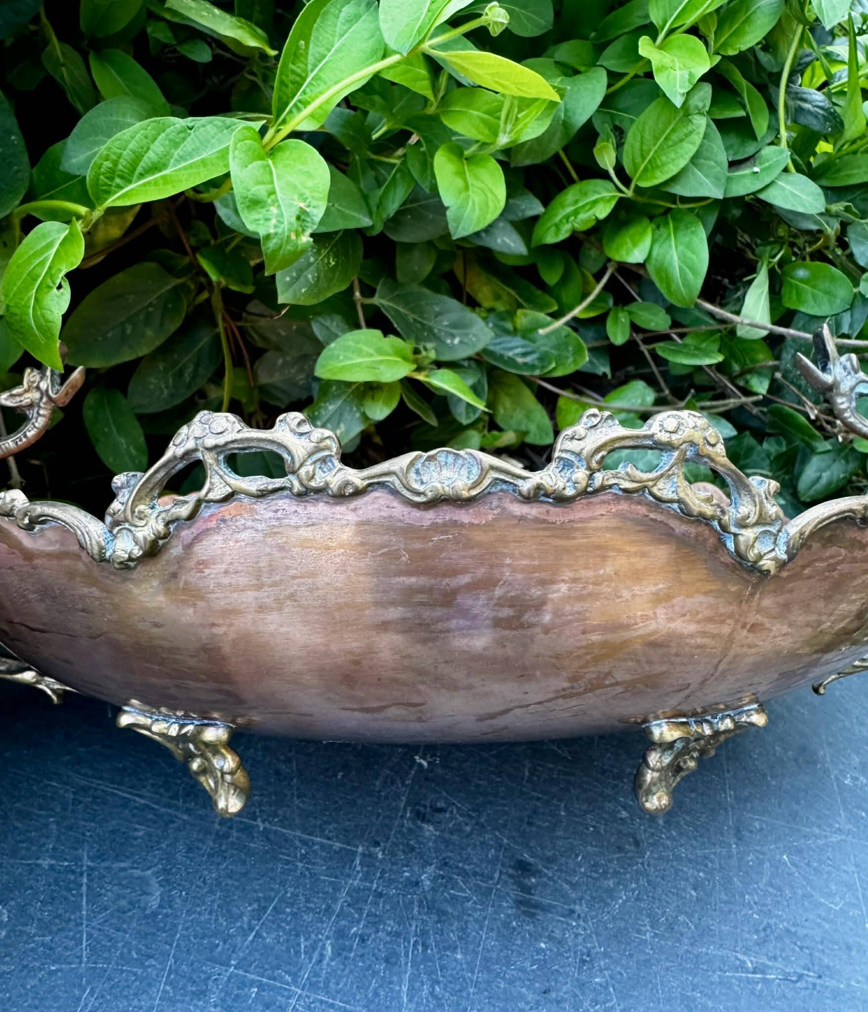 Large Art Nouveau copper fruit bowl Italy 1890s