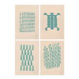 Collection of 4 abstract oil blue paintings by Eawy