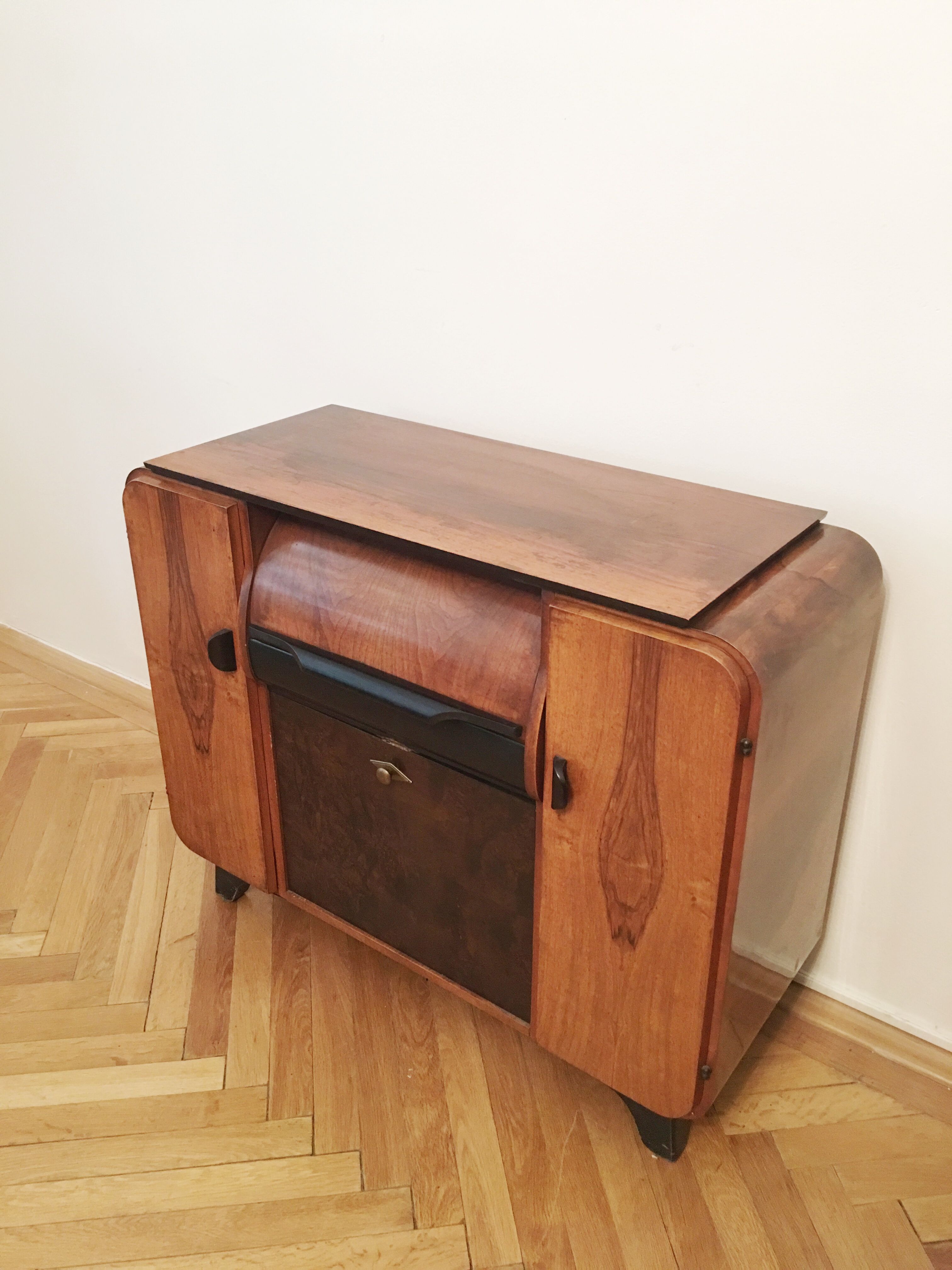 Meuble Rangement Vinyle Vintage - Bois Et Métal Noir - Avec Roues Et Crochets - Pour 80-100 LP - Style Rustique