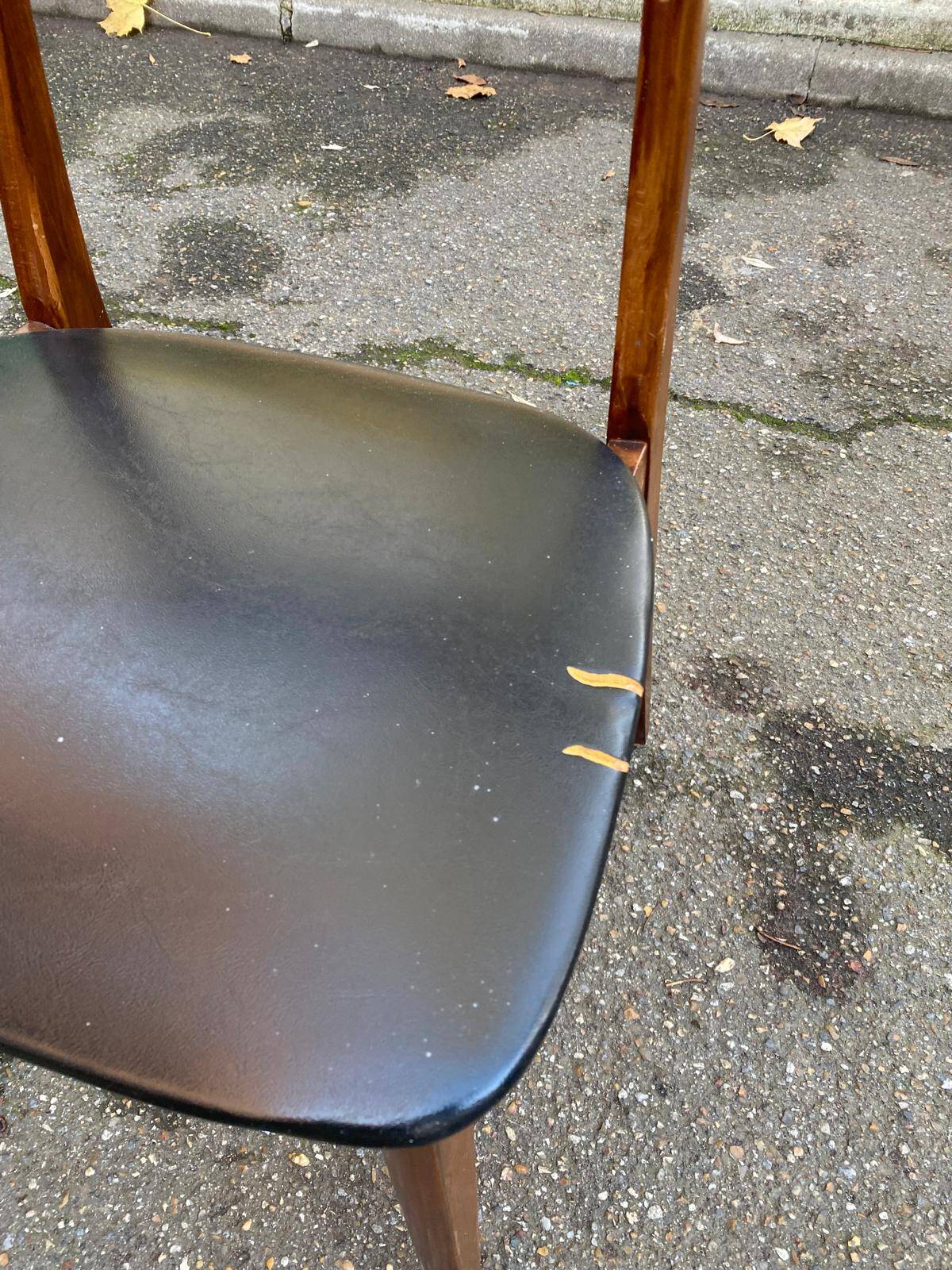 2 Scandinavian chairs in teak and black imitation leather, 1960s