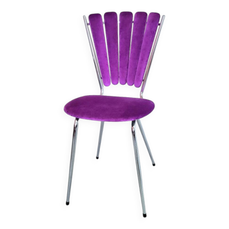Chaise pétales velours violet 70s restaurée