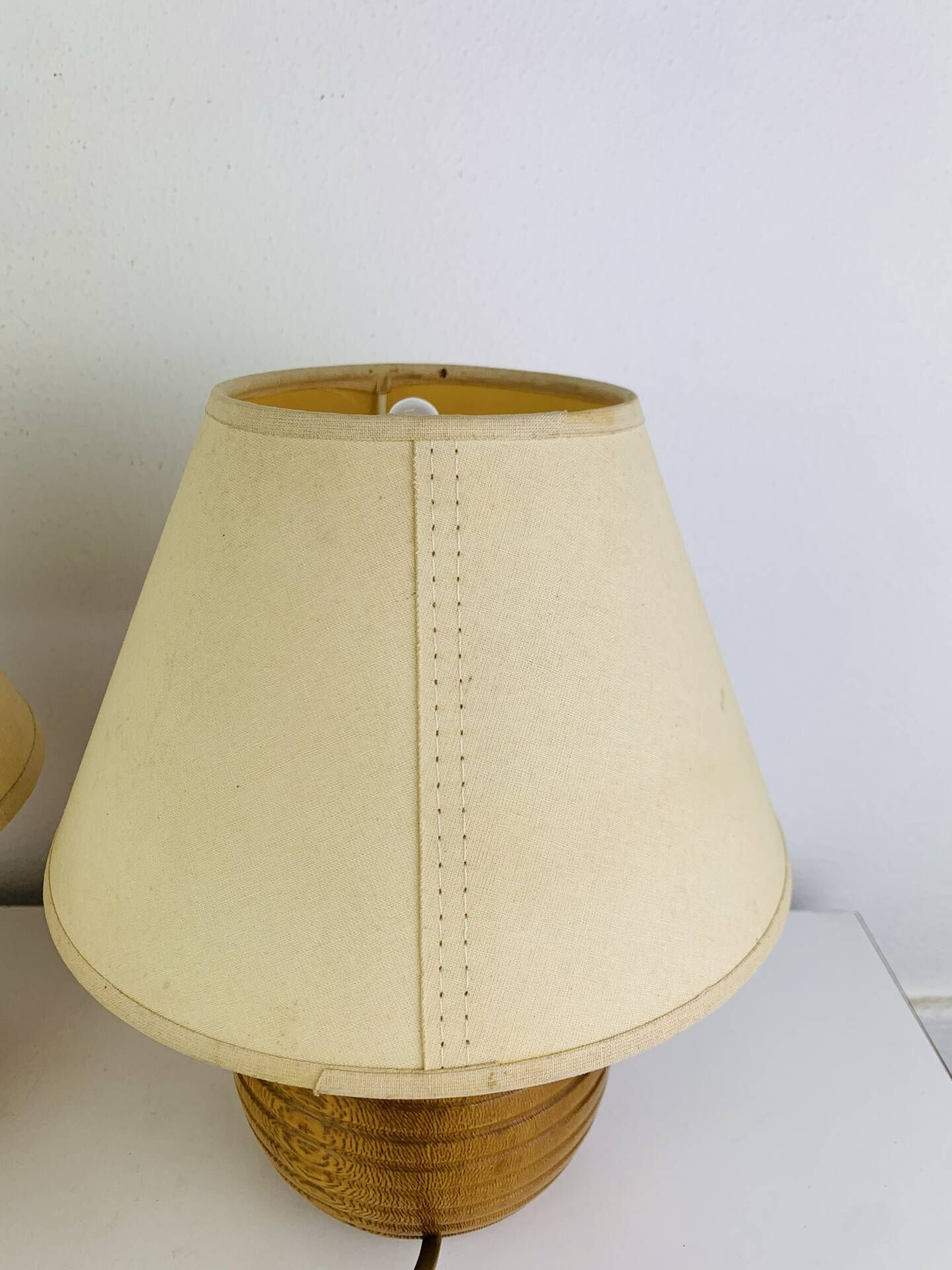 Paire de lampes boules en bois, années 80