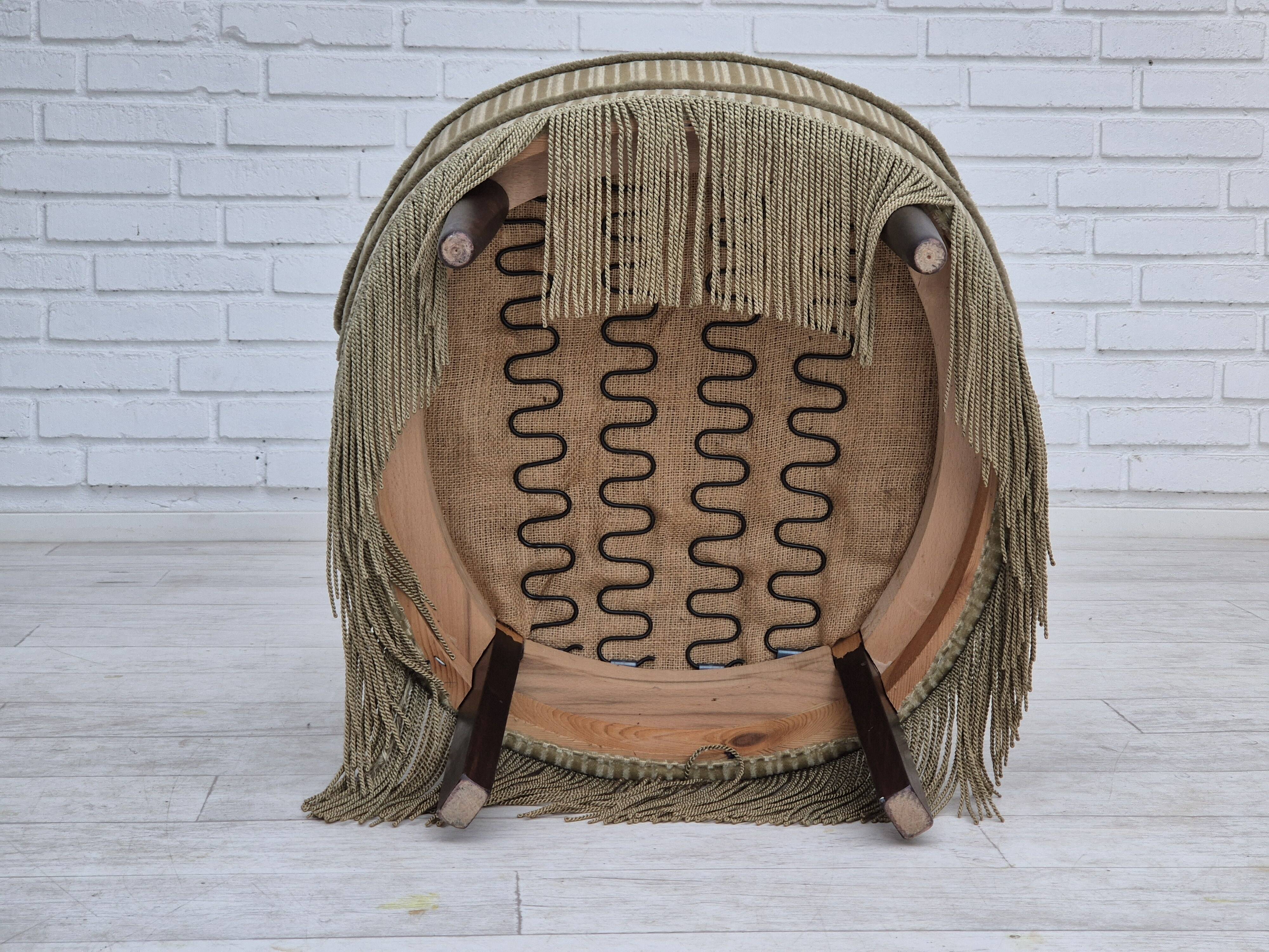 1970s, pair of Danish armchairs, original condition, green furniture velour.