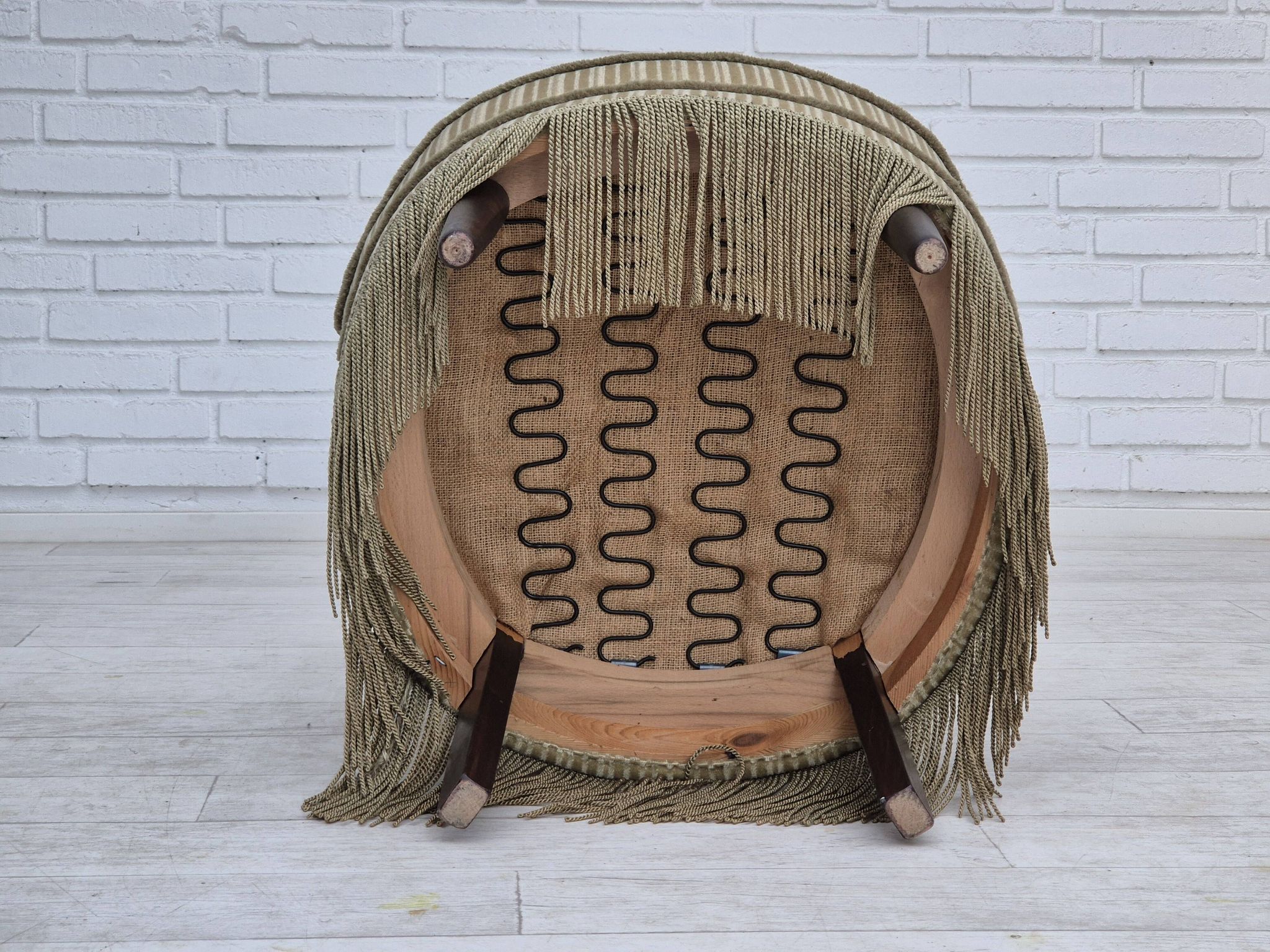 1970s, pair of Danish armchairs, original condition, green furniture velour.