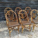 Set of 6 terrace chairs "bistro" in natural rattan.