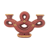 Double art deco lamp foot in bordeaux and gold ceramics