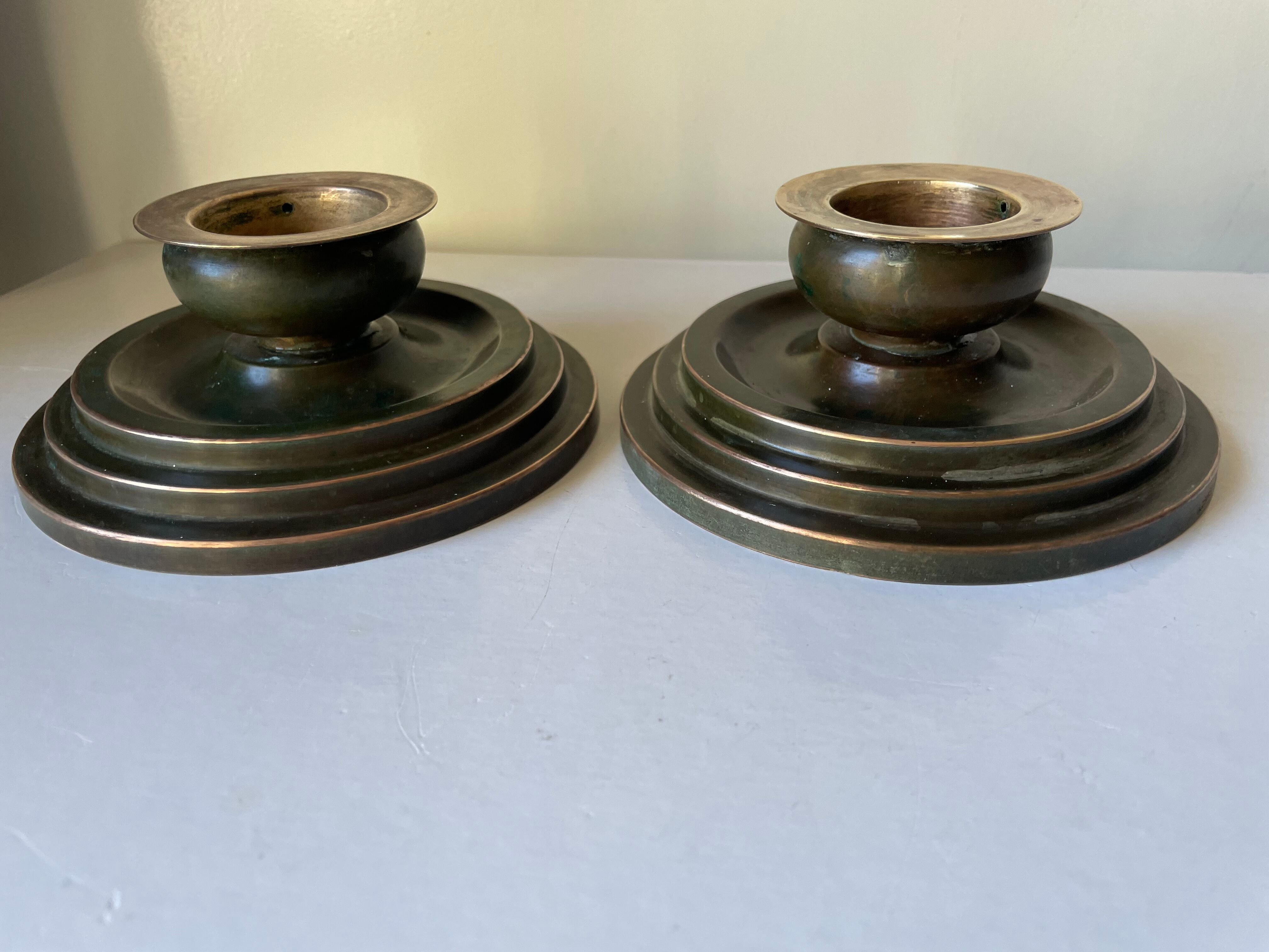 Pair Art Deco Swedish Grace  candleholder  Verdigris Bronze