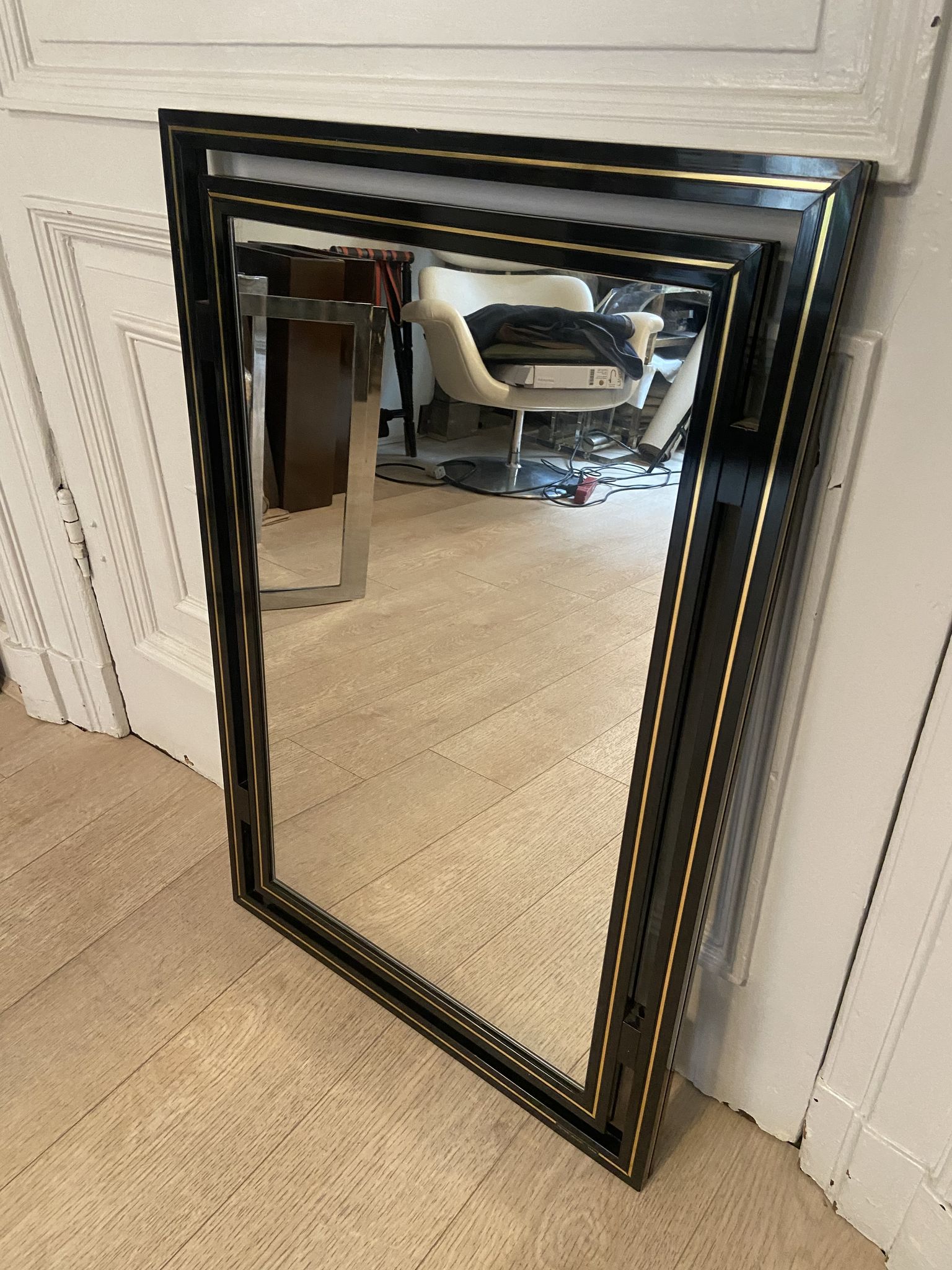 Mirror Pierre Vandel black and gold, 1970s