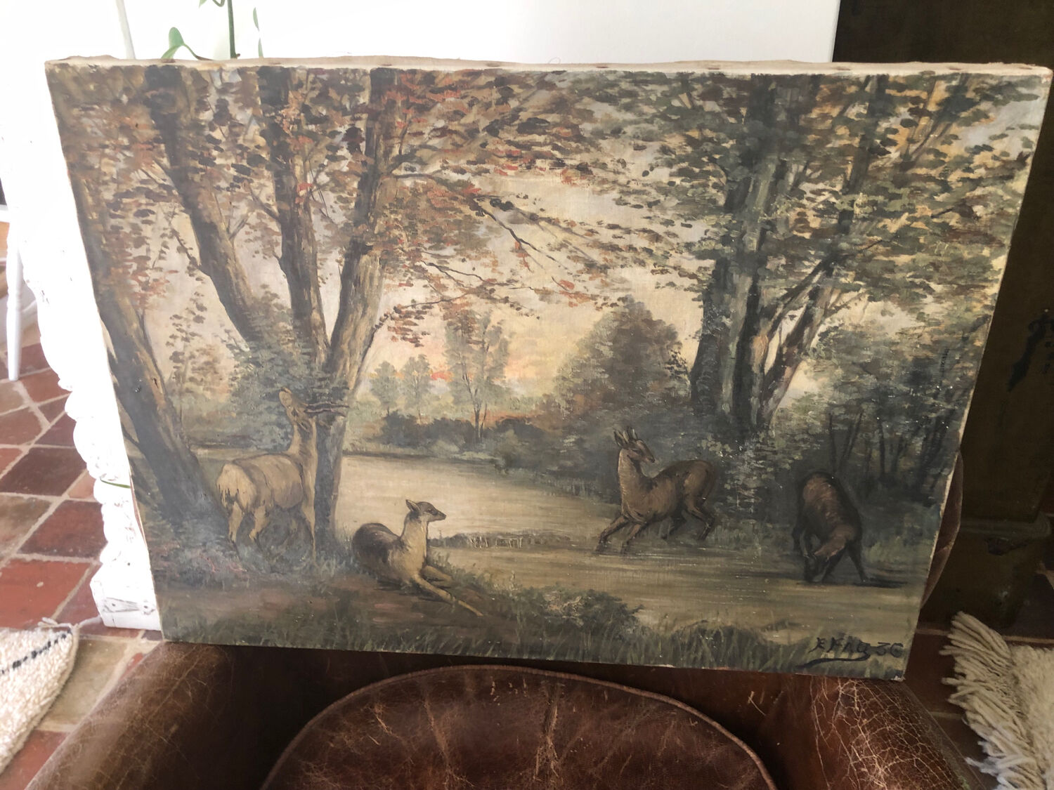 Old painting oil on canvas signed and dated 36