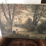 Old painting oil on canvas signed and dated 36