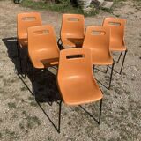 6 Grosfillex chairs from the 70s with orange shell.