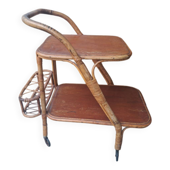 Retro rattan trolley on wheels