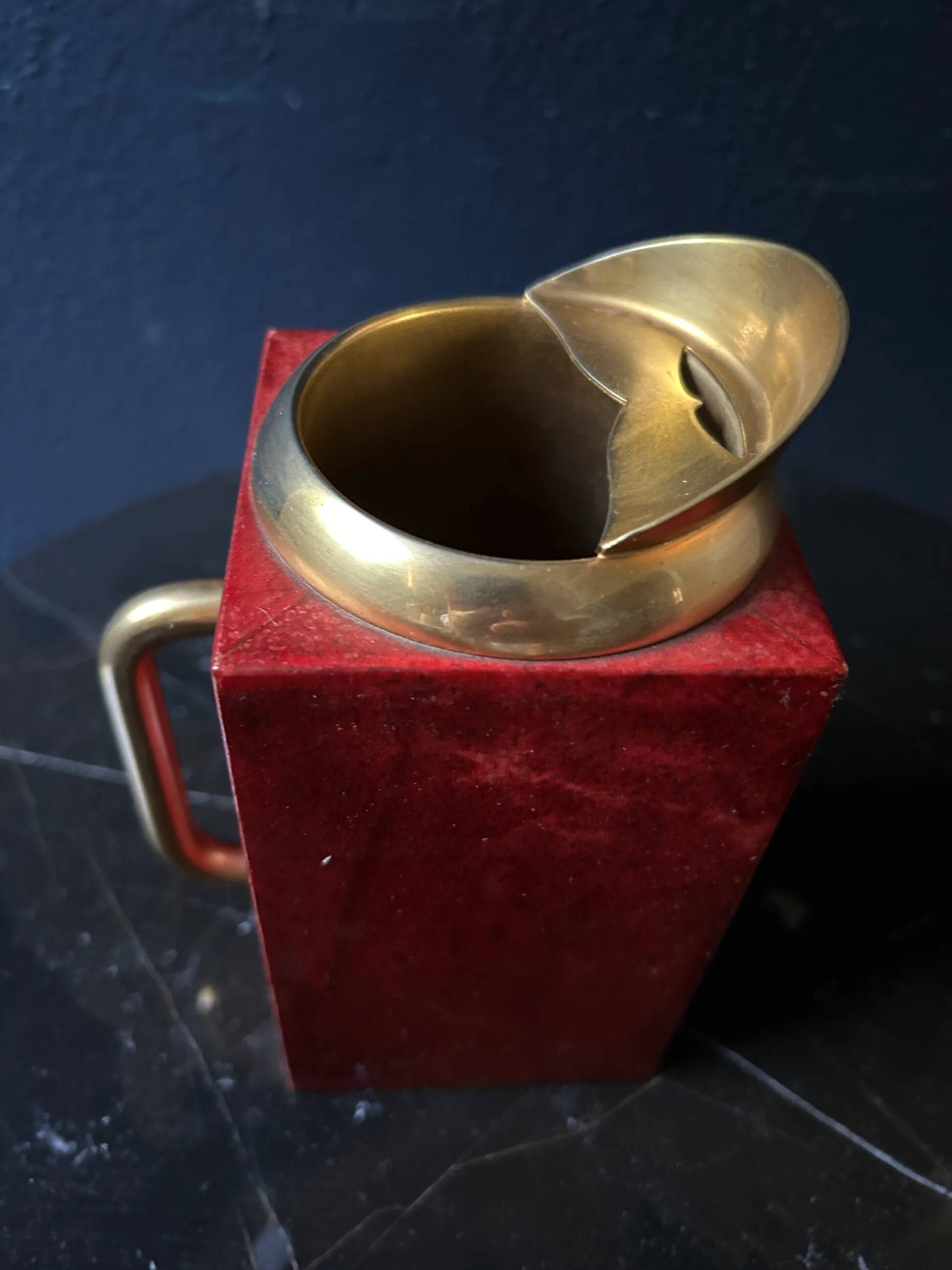 Aldo Tura red mixing pitcher with mixing spoon, Italy 1970s