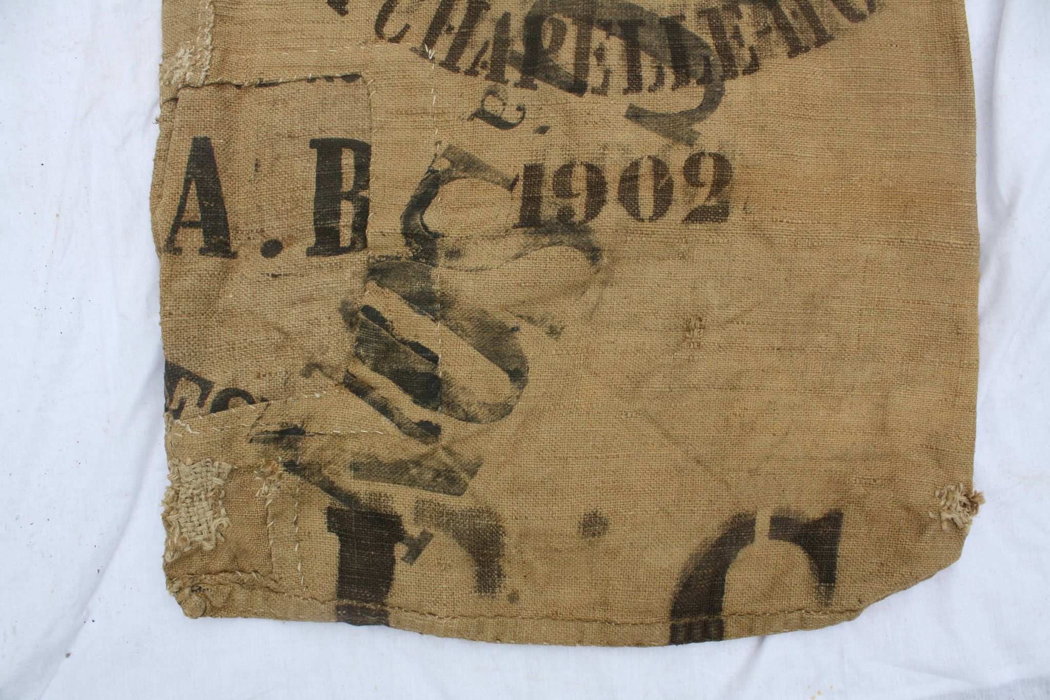Canvas bag of former jute mill of the bridge to the 1902 priests