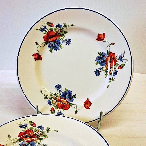 6 flat plates from Salins les Bains, "Poppies" pattern, in very good condition