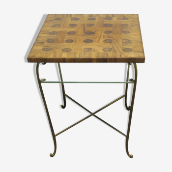 Table années 1950 avec plateau en bois et étage en dessous en verre, hauteur 65cm - 50x50cm